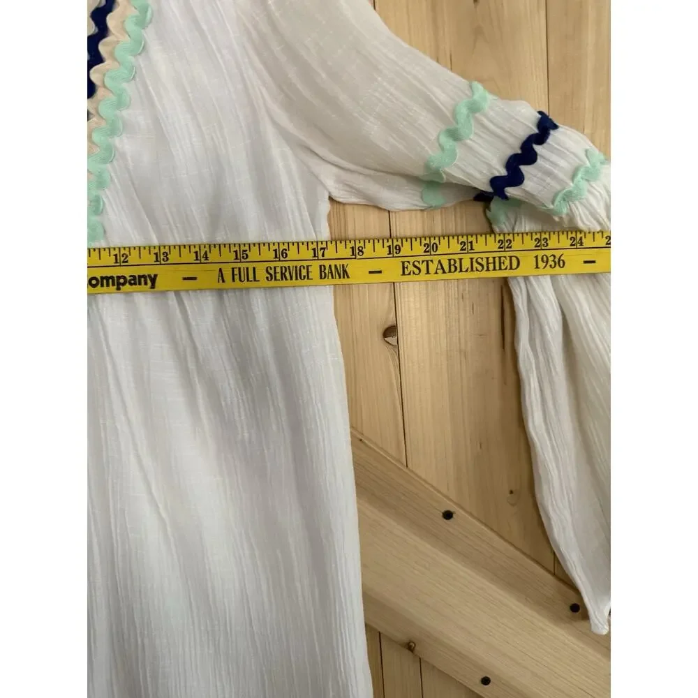 Judith March White Blue Gauze Tunic Top Coverup Vacation Resort Beach Club Sz M